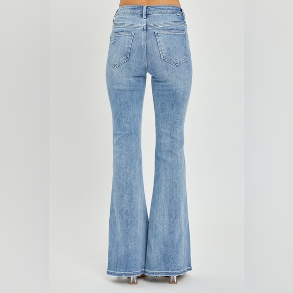 RISEN HIGH RISE DISTRESSED FLARE JEANS - Picture 2 of 8